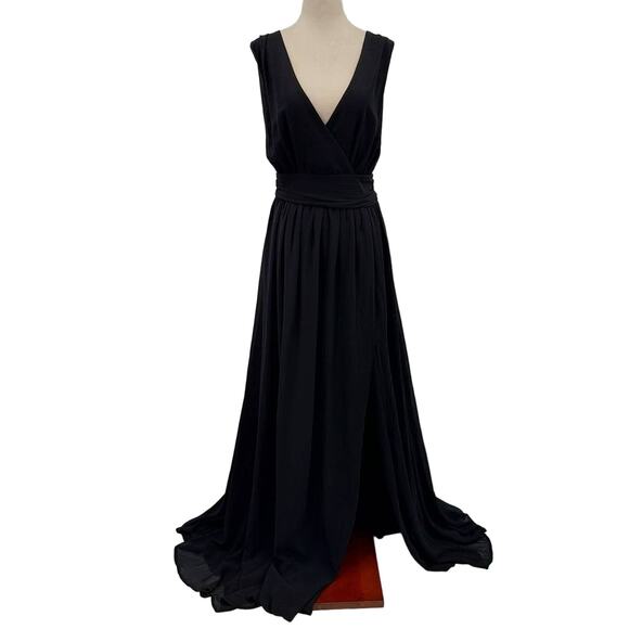LULU'S L Thoughts of Hue Black Surplice Maxi Goddess Long Gown Dress NEW B76 - Picture 2 of 7